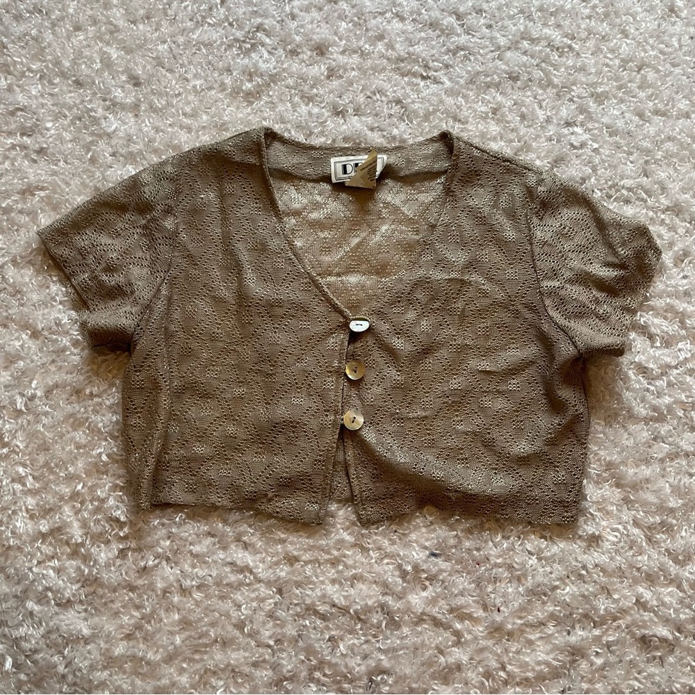 vintage knit cropped button down top